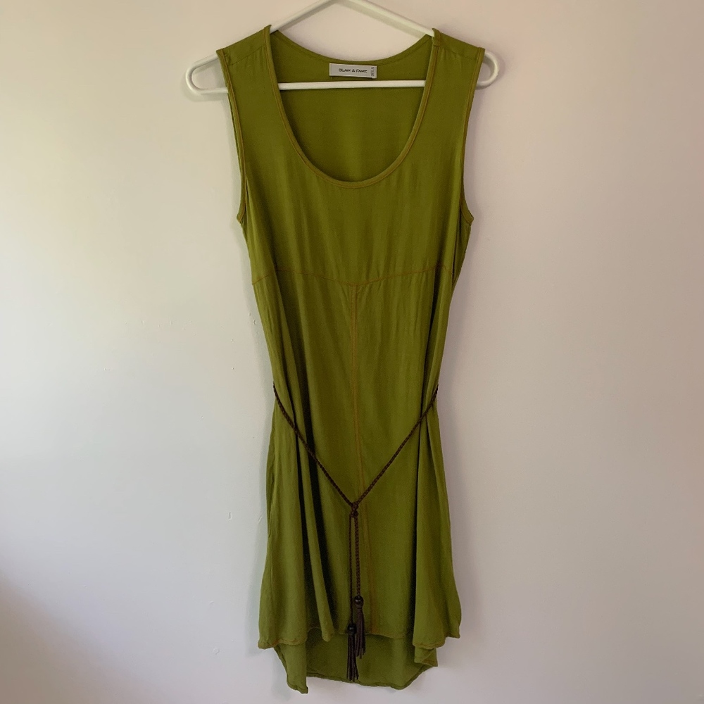 Sleeveless Glam and Fame Olive Green Tasle Dress